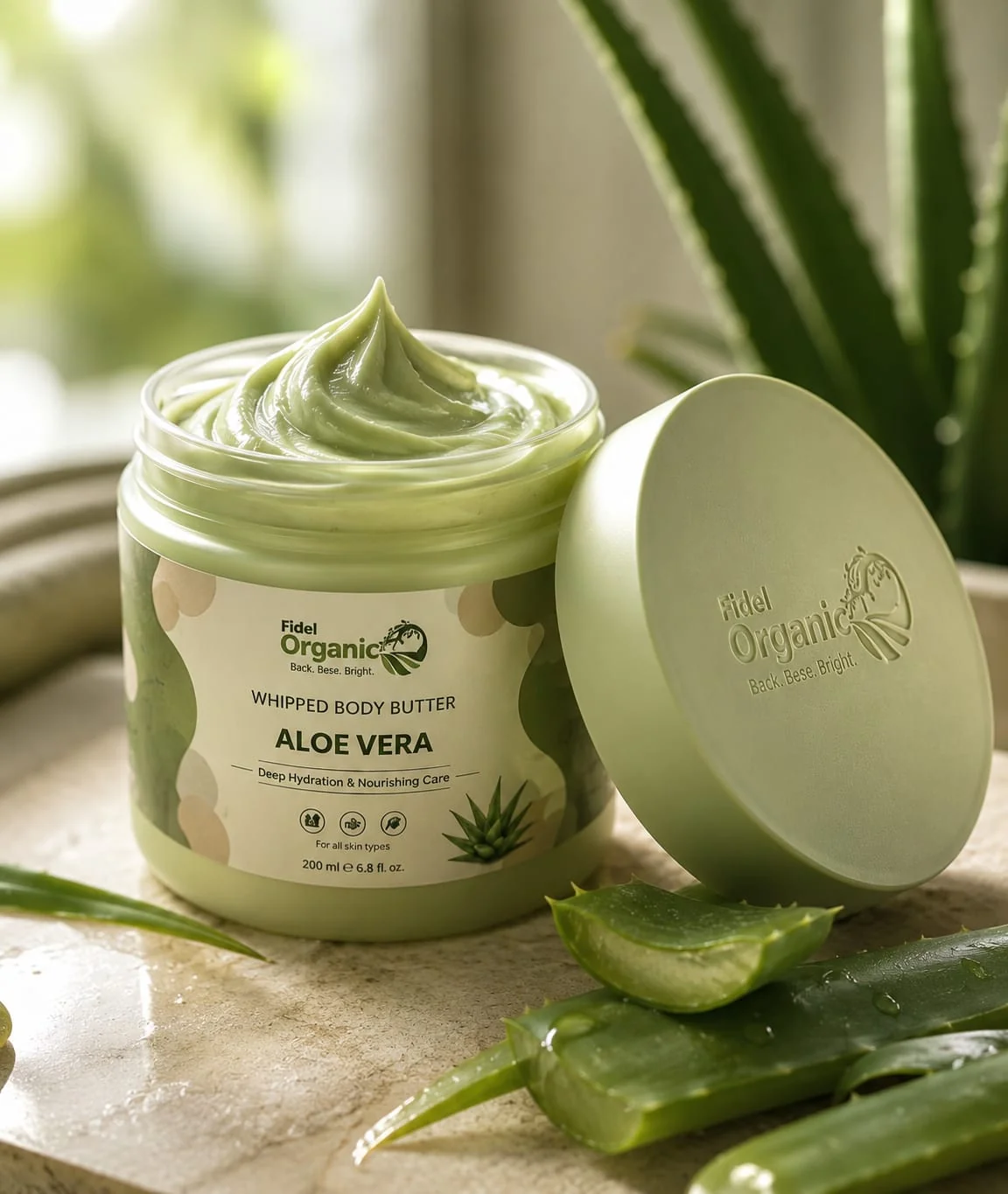 Fresh aloe vera and lavender plants used in formulations